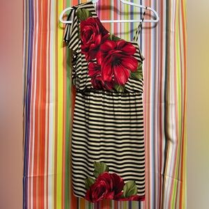 Sweet Storm One Shoulder Dress - Black and Red Floral